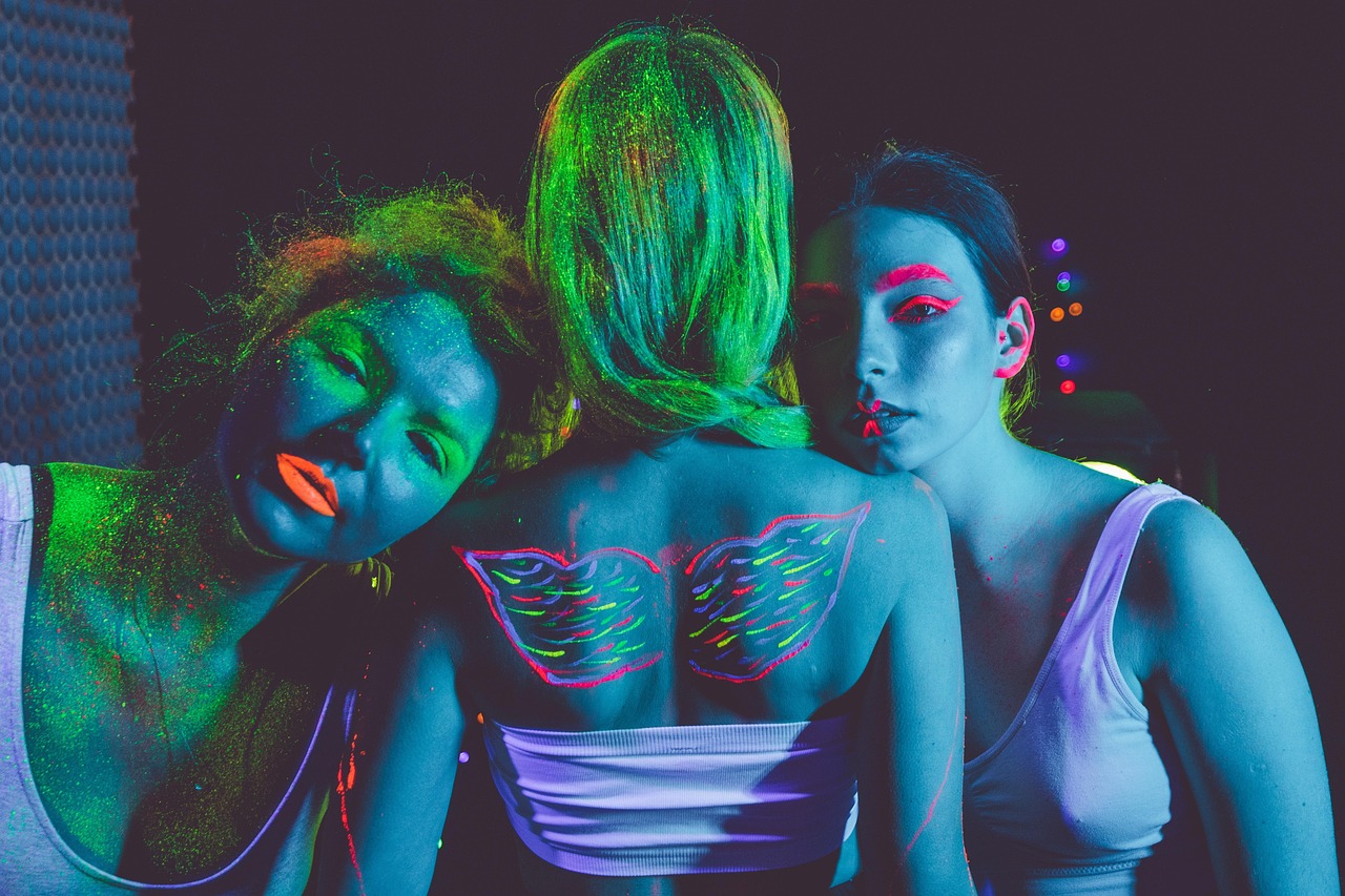 girlfriends, friendship, together, female friendship, classmates, young woman, model, neon, lights, glow, club, a party, brightly, neon lights, garland, neon paint, body art, girls, wings, fluorescent paint, neon, neon, neon, neon, club, club, club, club, club